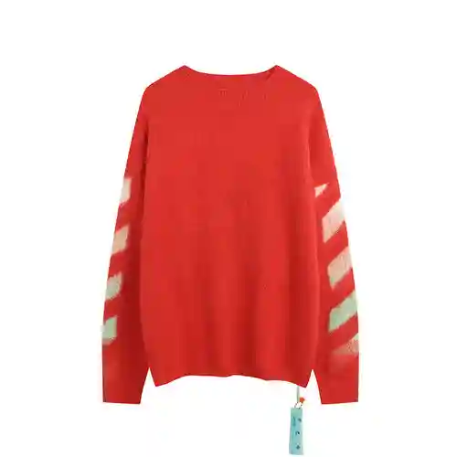 O*FF-W*HITE Suéter de mohair tejido con flecha degradado rojo navideño, mismo estilo para hombres y 