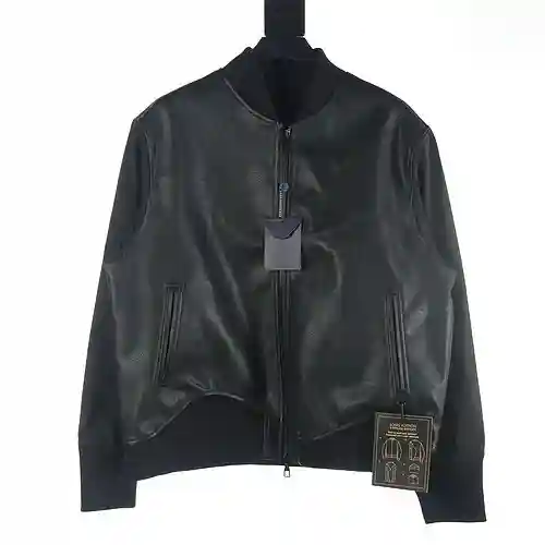 LV 23Fw leather and nylon reversible jacket