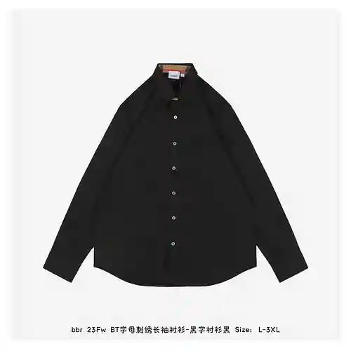 bbr 23Fw BT Camisa Manga Larga Letras Bordadas - Camisa Letras Negra Negro