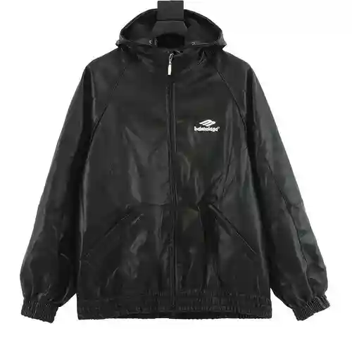 Chaqueta de cuero con capucha y logo bordado BLCG 23FW