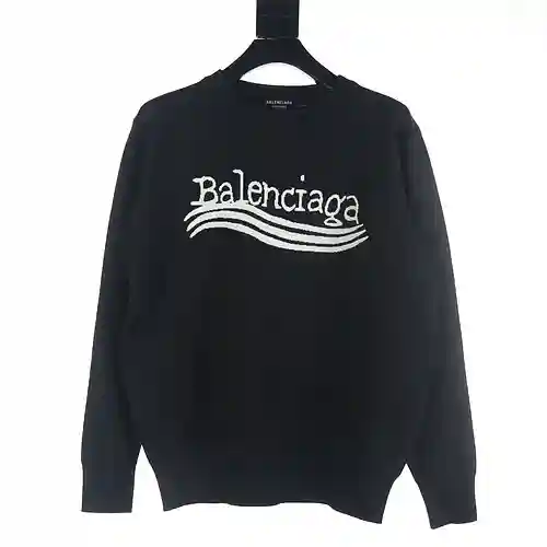 Balenciaga BLCG 23Fw suéter con cuello redondo en jacquard con letras moteadas onduladas