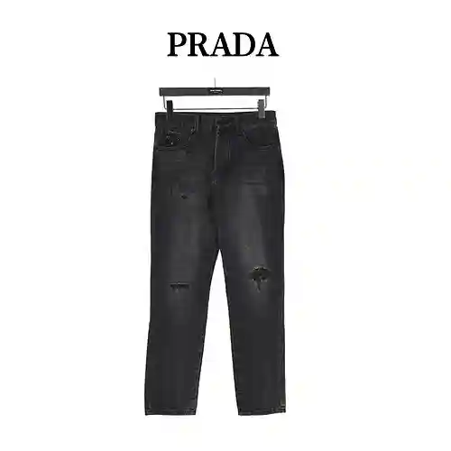 Pra*da/Prada 23Fw jeans lavados con logo triangular y logo bordado