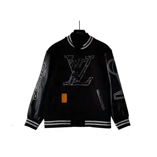 Chaqueta de béisbol con mangas de cuero LV/Louis Vuitton, mismo estilo para hombres y mujeres