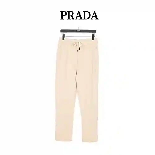 Pra*da/Prada 23Fw Pantalón de algodón grabado con logo bordado y bolsillos de piel