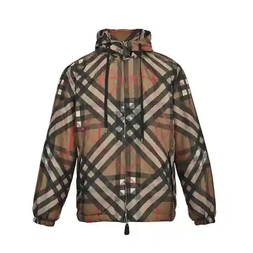 BBR/Burberry 23Fw chaqueta con capucha de algodón a cuadros geométricos