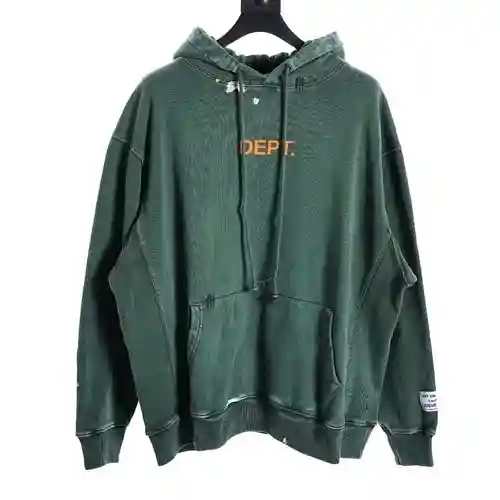 GALLERY DEPT 22FW Sudadera con capucha pintada con graffiti en letras inglesas, verde lavado