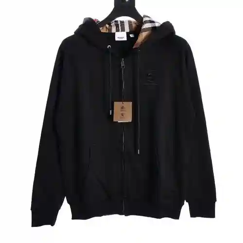 sudadera con capucha y cremallera a cuadros con etiqueta B