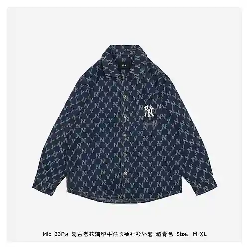 Mlb 23Fw chaqueta estilo camisa de manga larga de mezclilla con estampado integral de flores antigua