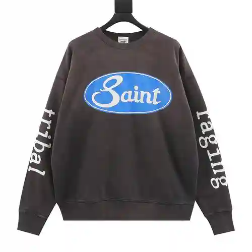 SAINT*MICHAEL 23FW Sudadera azul con cuello redondo y estampado de letras con logo redondo