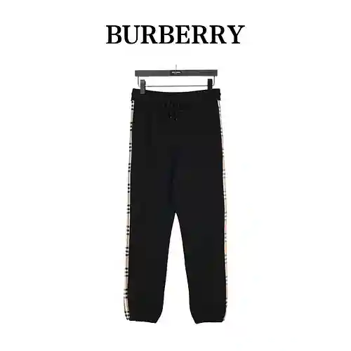 BBR/Burberry 23Fw pantalones deportivos de felpa con patchwork y cintas a cuadros laterales