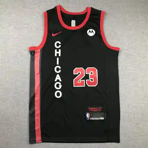 Camiseta Bulls No. 23 Jordan Black 24th Season City Edition