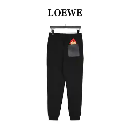 Pantalones deportivos de polar en relieve con bolsillo de cuero con bordado de llamas de Loe*we x Ho