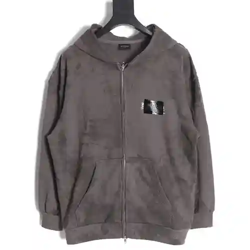 Balenciaga BLCG 23FW sudadera con capucha y cremallera con cinta de cola teñida de barro, lavada int