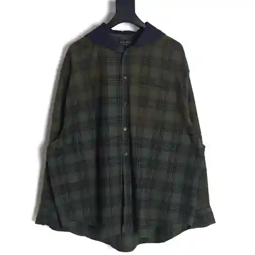 BLCG Balenciaga 23FW chaqueta camisera de franela a cuadros verde con capucha