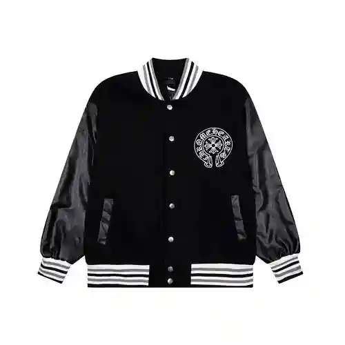 Chaqueta de béisbol de cuero PU con bordado de herradura sánscrita CH/Cro Heart
