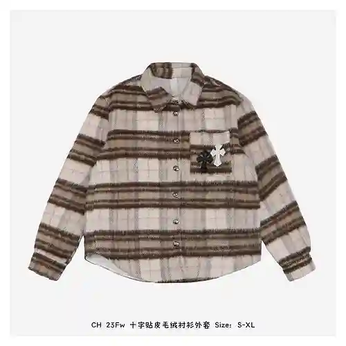 CH 23Fw chaqueta camisera de felpa de cuero con parches cruzados