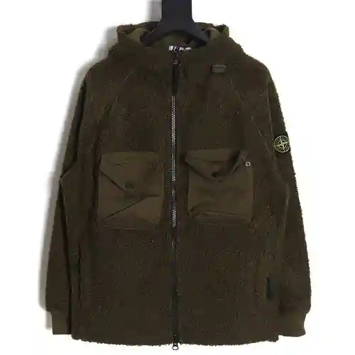 Chaqueta tipo peluche de lana de cordero con cremallera y bolsillo en el pecho de ST Stone Island