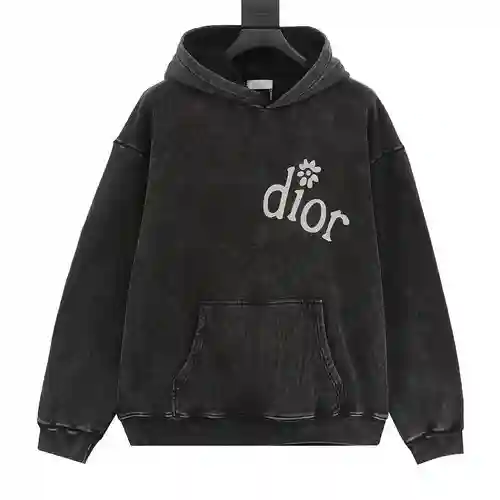 Sudadera con capucha CD lavada y pequeña flor LOGO en el pecho