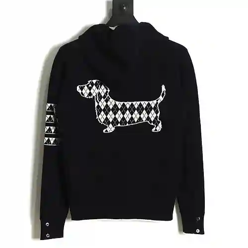 TB 22FW chaqueta de punto con capucha y diseño de perro salchicha con rombos