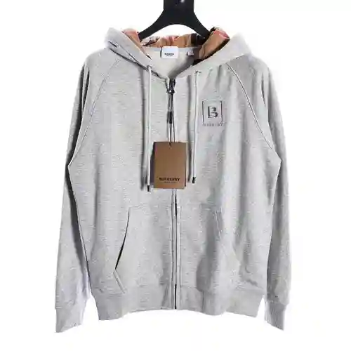 sudadera con capucha y cremallera a cuadros con etiqueta B