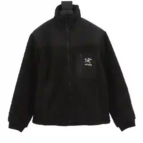 Chaqueta bordada con cuello alto de piel de peluche con patchwork de A*rc/Archaeopteryx