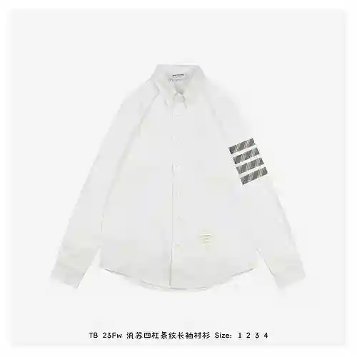 TB 23Fw camisa de manga larga con flecos y cuatro rayas