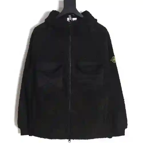 Chaqueta tipo peluche de lana de cordero con cremallera y bolsillo en el pecho de ST Stone Island