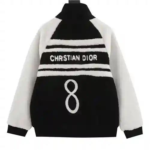 Chaqueta CD de lana de cordero con patchwork en blanco y negro
