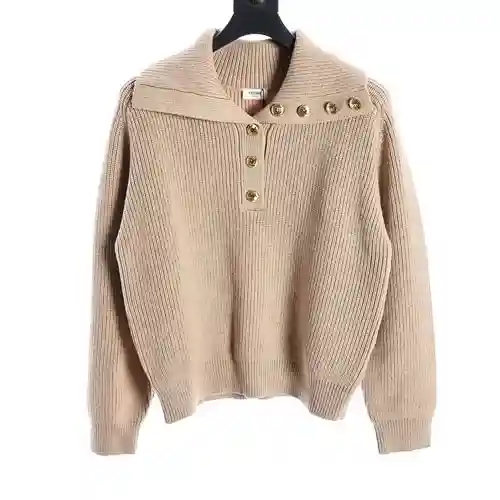 Jersey de mujer con solapa y botones dorados de un solo pecho CE