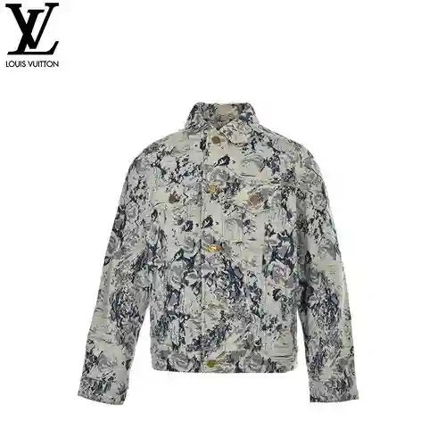 LV/Louis Vuitton 22Fw chaqueta vaquera pesada floral con borlas y estilo espectáculo