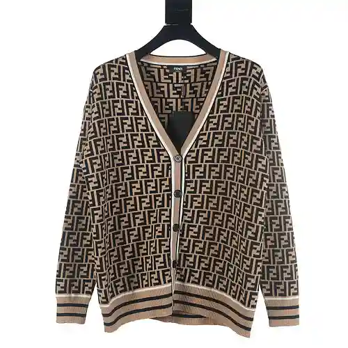 Fen*di/Fendi FD 23Fw suéter tipo cárdigan con doble F en jacquard y estampado integral