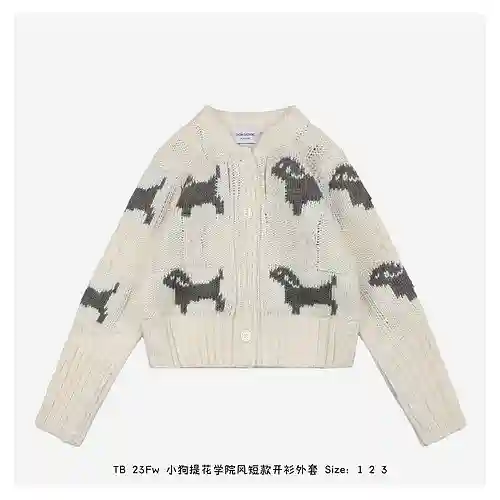 TB 23Fw cárdigan corto estilo preppy con diseño de cachorros en jacquard