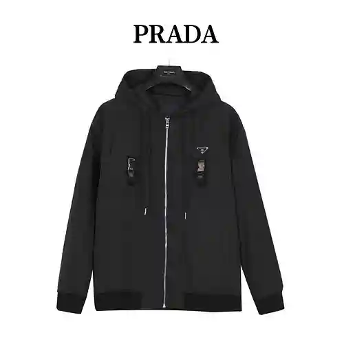 Pra*da/Prada 23Fw chaqueta funcional con capucha y cierre metálico