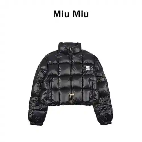 Miumiu/Miao*Miao 2023 Otoño e Invierno nueva chaqueta corta con cuello alto y letras impresas con lo