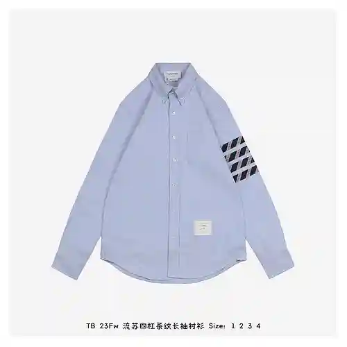 TB 23Fw camisa de manga larga con flecos y cuatro rayas