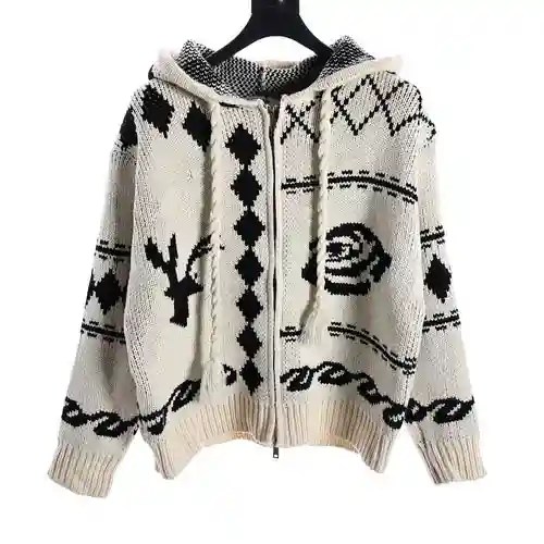 LOE*WE Chaqueta con capucha y cremallera de punto jacquard Rose Elk
