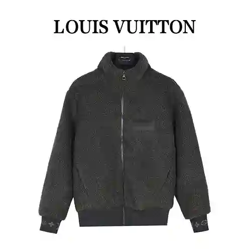 Chaqueta técnica de sherpa LV/Louis Vuitton 23Fw con etiqueta de piel