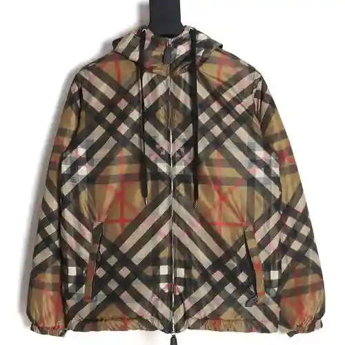 BBR Burberry 23FW chaqueta con capucha de algodón a cuadros geométricos