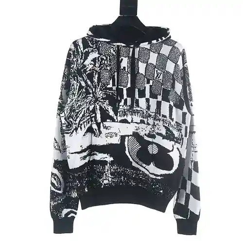 Sudadera con capucha de punto en jacquard con motivo patchwork LV 23FW
