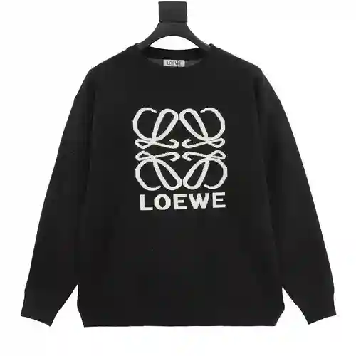 Jersey Loe*we/Luo Yiwei 23ss con cuello redondo y logo grande bordado en el pecho
