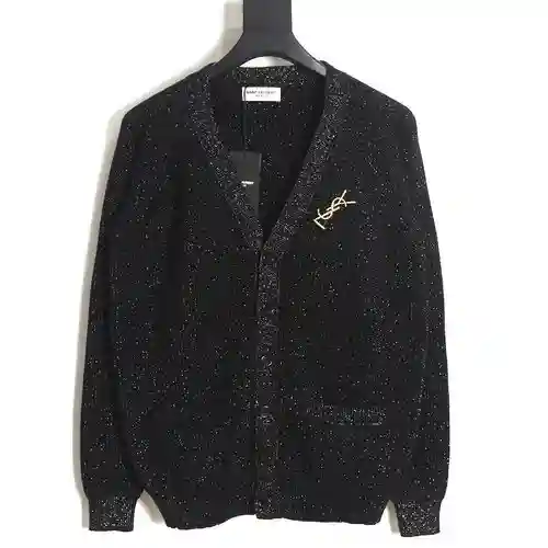 YSL 23FW Jersey tipo cárdigan de lana plateado Yves Saint Laurent