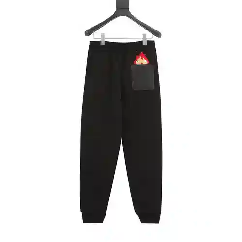 Pantalones deportivos de polar en relieve con bolsillo de cuero con bordado de llamas de Loe*we x Ho