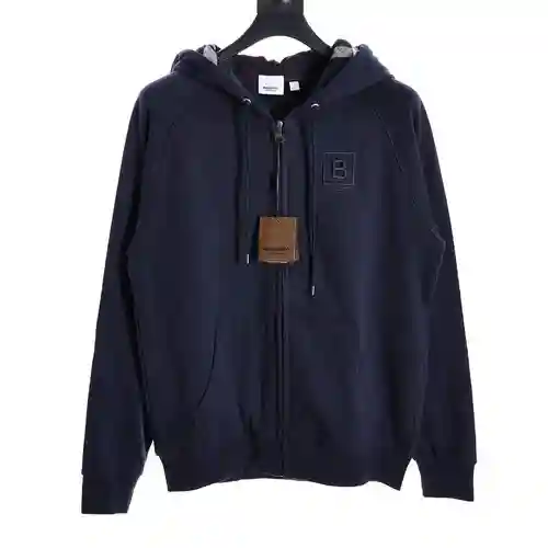 sudadera con capucha y cremallera a cuadros con etiqueta B