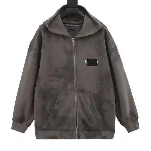 BLCG 23FW sudadera con capucha y cremallera con cinta de cola fangosa y lavada intensamente