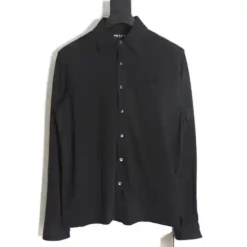 Pra*da 23FW chaqueta estilo camisa de punto con logo de triángulo invertido