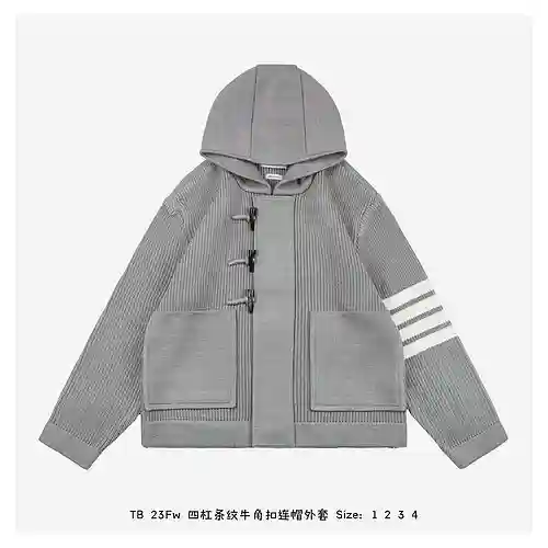 TB 23Fw chaqueta con capucha y botones de cuerno con rayas de cuatro barras
