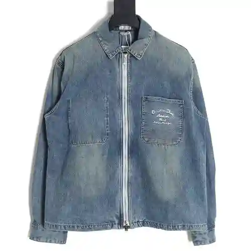 CD Dior 23FW chaqueta vaquera lavada con cremallera y eslogan