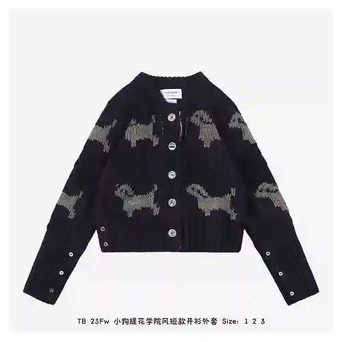 TB 23Fw cárdigan corto estilo preppy con diseño de cachorros en jacquard