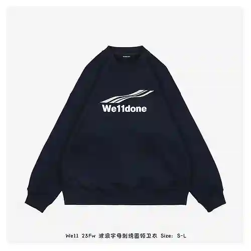 We11 23Fw sudadera con cuello redondo y letra ondulada bordada