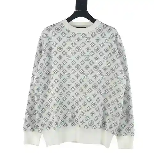 Jersey LV con cuello redondo y estampado de flores antiguas en jacquard